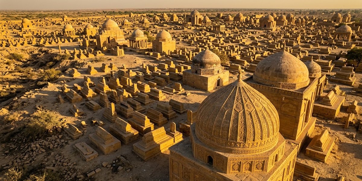 Detail panel of sandstone carvings showing intricate star-lattices at Makli Necropolis