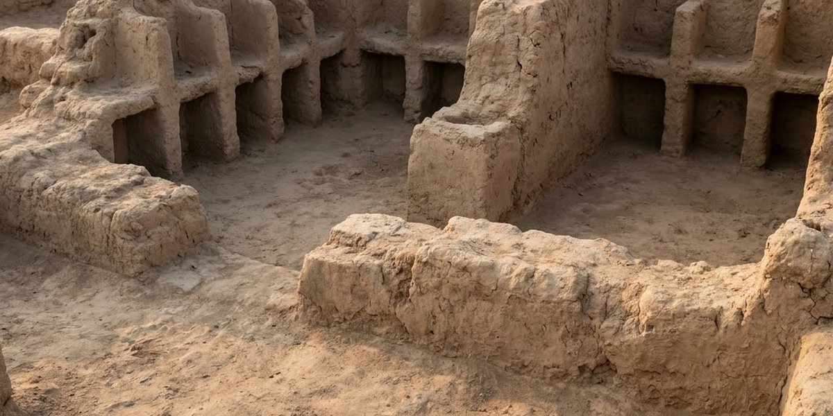 Excavated clay and mud-brick storage granaries at Mehrgarh